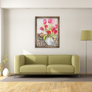 Tablou inramat - Joan Thewsey - Lalele intr-un ulcior de secara, 70 x 90 cm - Img 2