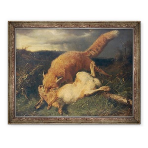 Tablou inramat - Johann Baptist Hofner - Vulpe si iepure, 70 x 90 cm