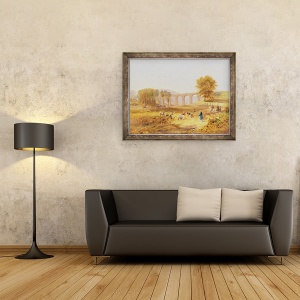 Tablou inramat - John Wilson Carmichael - Corby Viaduct, Calea Ferata Newcastle si Carlisle, 70 x 90 cm - Img 2