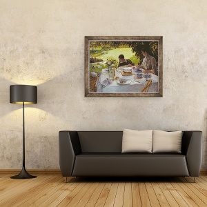 Tablou inramat - Joseph de Nittis - Mic dejun in gradina, 70 x 90 cm - Img 2