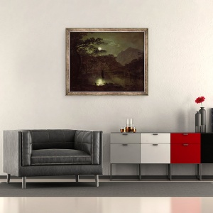 Tablou inramat - Joseph Wright of Derby - Un lac de lumina lunii, 70 x 85 cm - Img 2