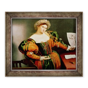 Tablou inramat - Lorenzo Lotto - O doamna cu un desen de Lucretia, 70 x 85 cm