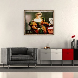 Tablou inramat - Lorenzo Lotto - O doamna cu un desen de Lucretia, 70 x 85 cm - Img 2