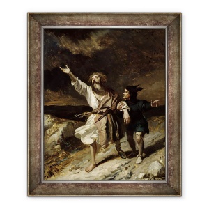 Tablou inramat - Louis Boulanger - Regele Lear si Nebunul in Furtuna, 70 x 85 cm