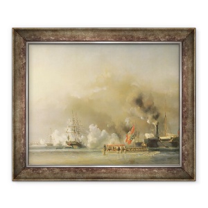 Tablou inramat - Louis Eugene Gabriel Isabey - Regele Ludovic Filip 1830-48 Escortand-o pe Regina Victoria 1819-1901 la bordul iahtului regal Victoria si Albert, 50 x 60 cm