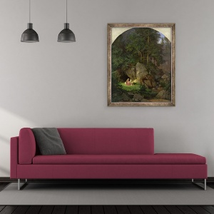 Tablou inramat - Ludwig Adrian Richter - Genoveva in curatarea lemnului, 50 x 60 cm - Img 2