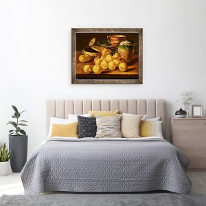 Tablou inramat - Luis Egidio Melendez - Natura moarta cu gutui, un vas de fructe de argint, 60 x 80 cm - Img 3