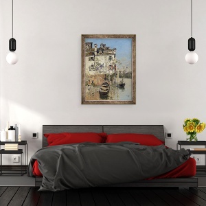 Tablou inramat - Martin Rico y Ortega - Venetia, Casa de pe Canal, 70 x 90 cm - Img 3