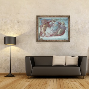 Tablou inramat - Michelangelo Buonarroti - Capela Sixtina, Dumnezeu impartind apele si pamantul pre restaurare, 70 x 90 cm - Img 2