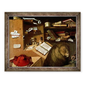 Tablou inramat - Niccolo Antonio Colantonio - Sfantul Jerome Scoaterea unui ghimpe din laba leului, 60 x 80 cm