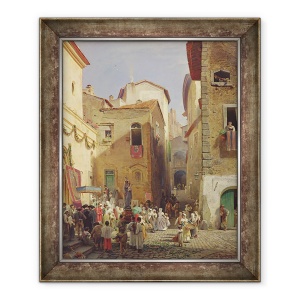 Tablou inramat - Oswald Achenbach - Festivalul Maicii Domnului de la Gennazzano, Campagna Romana, Italia, 50 x 60 cm