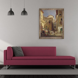 Tablou inramat - Oswald Achenbach - Festivalul Maicii Domnului de la Gennazzano, Campagna Romana, Italia, 50 x 60 cm - Img 2