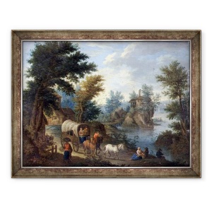 Tablou inramat - Peeter van Bredael - Un peisaj impadurit de rau cu calatorii, 60 x 80 cm