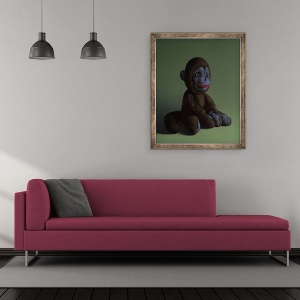 Tablou inramat - Peter Jones - Brown Monkey pe verde, 2016, 50 x 60 cm - Img 2