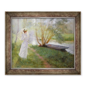 Tablou inramat - Pierre Andre Brouillet - O plimbare pe malul raului, 70 x 85 cm