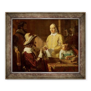 Tablou inramat - Robert Hannah - William Harvey 1578-1657 demonstrand lui Carol I teoria sa despre circulatia sangelui, 50 x 60 cm