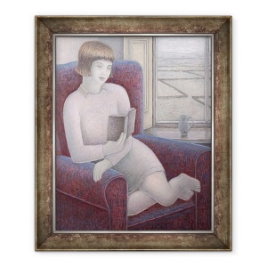 Tablou inramat - Ruth Addinall - Fata de lectura in fotoliu, 50 x 60 cm
