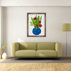 Tablou inramat - Sarah Thompson-Engels - Castron cu frunze si flori, 60 x 80 cm - Img 2