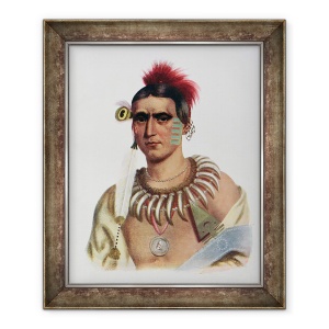 Tablou inramat - Scoal Americana - Ma-Has-Kah sau Norul Alb, un sef Iowa, ilustratie din Triburile indiene din America de Nord, Vol.1, de Thomas L. McKenney si James Hall, 70 x 85 cm