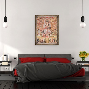 Tablou inramat - Scoala chineza - Banner budist ilustrand Dizang si cele sase drumuri spre renastere, 60 x 80 cm - Img 3