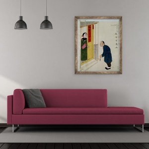 Tablou inramat - Scoala Chineza - Un om respectabil implorand monede pentru a face un farmec pentru a pune in jurul gatului copilului sau bolnav, 50 x 60 cm - Img 2