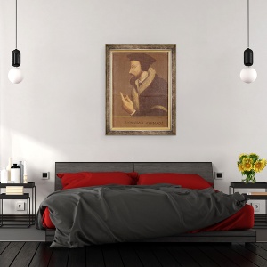 Tablou inramat - Scoala elvetiana - Portretul lui John Calvin 1509-64 teolog francez si reformator, 60 x 80 cm - Img 3