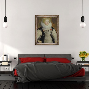 Tablou inramat - scoala engleza - Portretul unei doamne Elisabetana Cu Un Papagal, 60 x 80 cm - Img 3