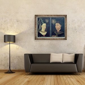 Tablou inramat - Scoala flamanda - Portret dublu al lui Charles le Temeraire 1433-82 Duce de Burgundia si al sotiei sale, 70 x 90 cm - Img 2