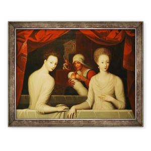 Tablou inramat - Scoala Fontainebleau - Gabrielle dEstrees 1573-99 si sora ei, 60 x 80 cm