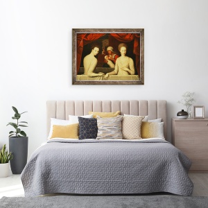 Tablou inramat - Scoala Fontainebleau - Gabrielle dEstrees 1573-99 si sora ei, 60 x 80 cm - Img 3