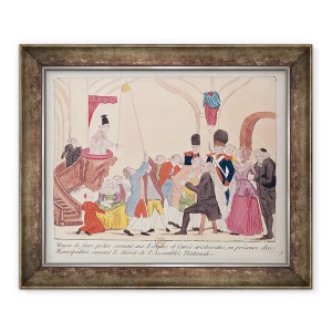 Tablou inramat - Scoala Franceza - Caricatura modului de a face episcopii aristocratici si preoti sa jure juramantul pentru Constitutia civila asupra Bisericii, 70 x 85 cm
