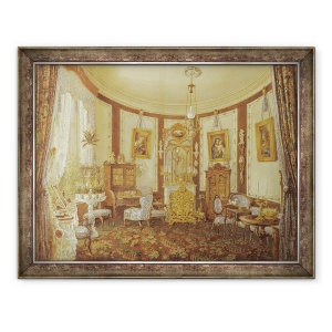 Tablou inramat - Scoala franceza - Sala de desen a Chateau de Sache, 70 x 90 cm