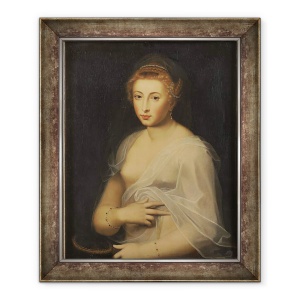 Tablou inramat - Scoala Franceza - Tanara doamna care detine o oglinda, 50 x 60 cm