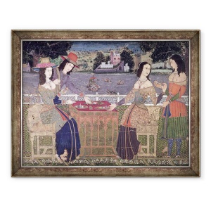 Tablou inramat - Scoala indiana - Europenii se reimprospateaza pe un balcon, Mughal, 60 x 80 cm