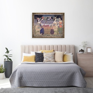 Tablou inramat - Scoala indiana - Europenii se reimprospateaza pe un balcon, Mughal, 60 x 80 cm - Img 3