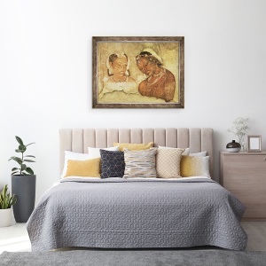 Tablou inramat - Scoala indiana - O printesa si servitorul ei, copie a unei fresce din Pesterile Ajanta, 60 x 80 cm - Img 3