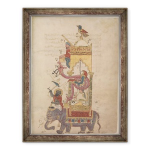 Tablou inramat - Scoala Islamica - Ceasul elefantului dintr-o carte a cunoasterii dispozitivelor mecanice ingenioase de al-Jazari, 70 x 90 cm