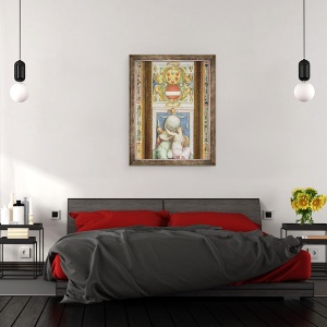 Tablou inramat - Scoala Italiana - Decorarea tavanului care prezinta doua figuri feminine care sustin un glob, mai sus este o reprezentare a stemului Medici, 60 x 80 cm - Img 3