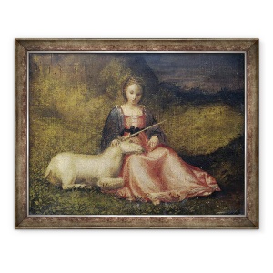 Tablou inramat - Scoala Italiana - Femeie cu unicorn, anonima, 70 x 90 cm