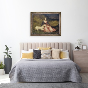 Tablou inramat - Scoala Italiana - Femeie cu unicorn, anonima, 70 x 90 cm - Img 3