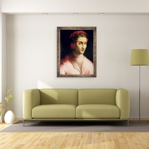 Tablou inramat - Scoala Italiana - Portret De Dante Alighieri 1265-1321, 70 x 90 cm - Img 2