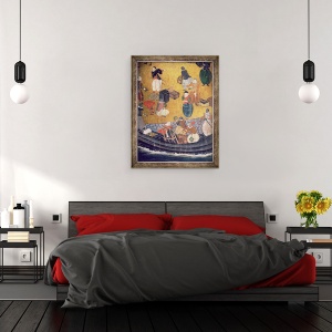 Tablou inramat - Scoala japoneza - Sosirea portughezilor in Japonia, detaliu de descarcare a marfurilor, de pe un ecran Namban Byobu, 60 x 80 cm - Img 3