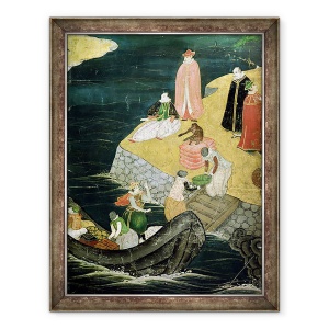 Tablou inramat - Scoala japoneza - Sosirea portughezilor in Japonia, detalii de incarcare de pe un ecran Namban Byobu, 60 x 80 cm