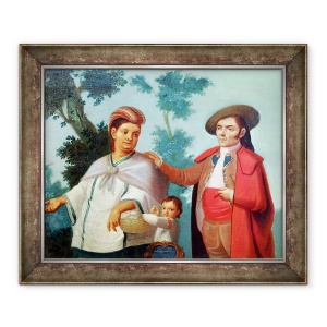 Tablou inramat - Scoala Mexicana - Un spaniol si sotia sa indiana mexicana, 50 x 60 cm