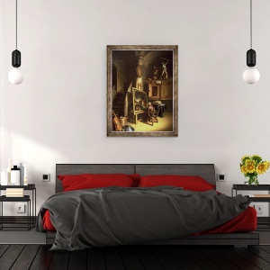 Tablou inramat - Scoala olandeza - Un artist in studioul sau, 60 x 80 cm - Img 3