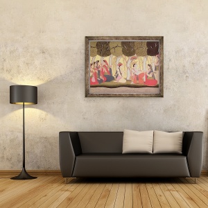Tablou inramat - Scoala Pahari - Radha si Krishna asezat intr-o livada, Kulu, 70 x 90 cm - Img 2