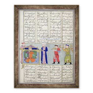 Tablou inramat - Scoala Persana - Doamna C-822 Pregatirea sarbatorii ordonate de Feridun inainte de plecarea sa la razboi, din Shahnama Cartea Regilor, 70 x 90 cm