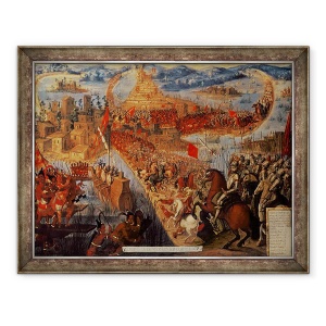 Tablou inramat - Scoala spaniola - Cucerirea lui Tenochtitlan, 70 x 90 cm