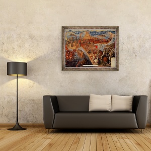 Tablou inramat - Scoala spaniola - Cucerirea lui Tenochtitlan, 70 x 90 cm - Img 2