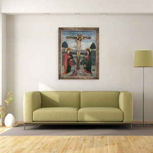 Tablou inramat - Scoala spaniola - Hristos pe cruce intre Fecioara si Sfantul Ioan, 70 x 90 cm - Img 2